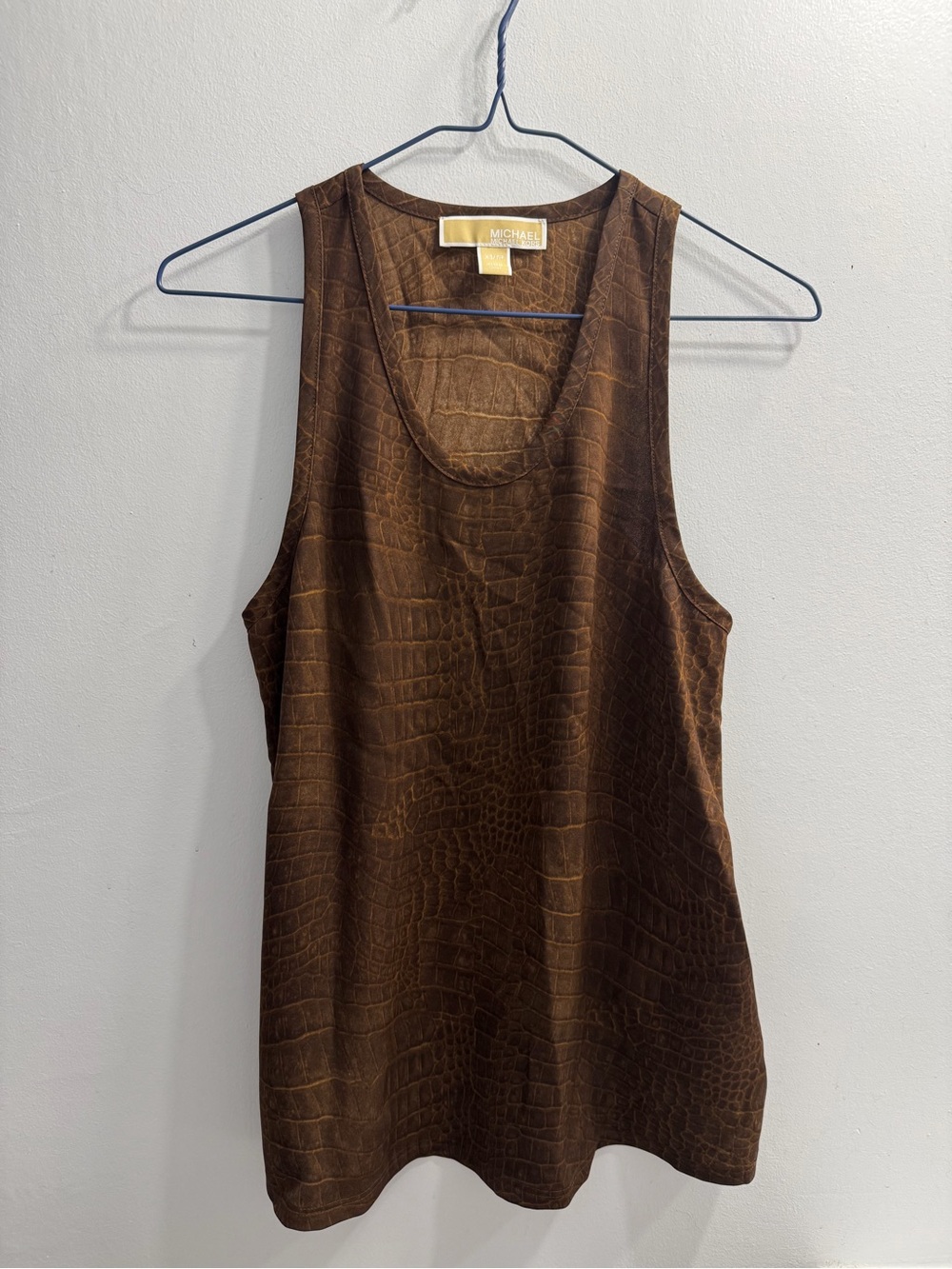 Michael Kors Brown Croc-Embossed Scoop Neck Tank